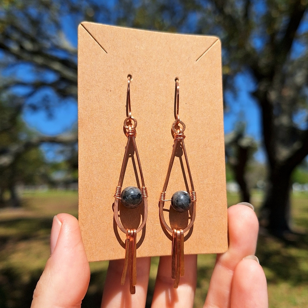 Larvikite Copper Fringe Earring ~ Healing Jewelry